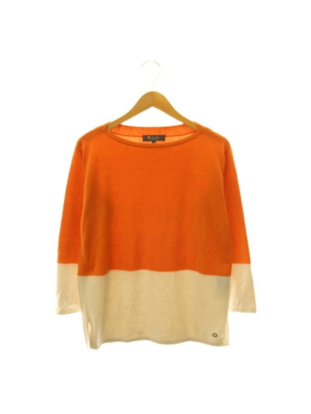 Loro Piana Cashmere Bicolor Knit Sweater Pullover Boat Neck Orange Beige 42